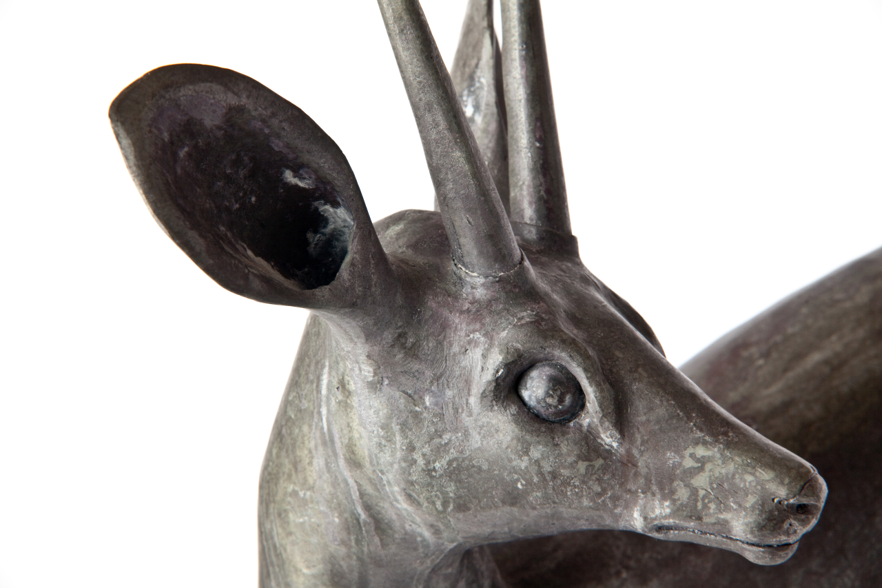 Photograph of a steel deer sculpture art for the home or office