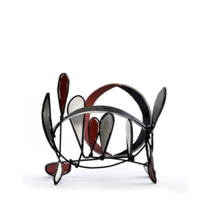 Observers Photograph of Observers by Brian Fell. A black, red white and black painted metal astract art statue