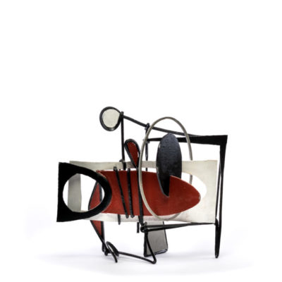 Stranded - View 1 Stranded by Brian Fell. A photograph of a red, grey , white and black abstract art piece in painted metal. View 1 of 2