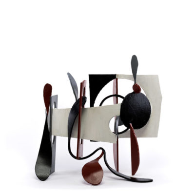 Tunnel Vision - View 1 Photograph of Tunnel Vision by Brian Fell. A black, red white and black painted steel astract art piece. View 1 of 2