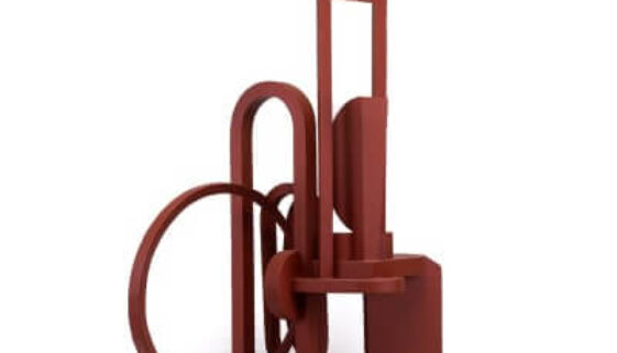 Photograph of red abstract sculpture by Brian Fell