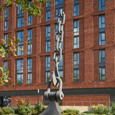 Skyhook Statues in Trafford Park by Brian Fell