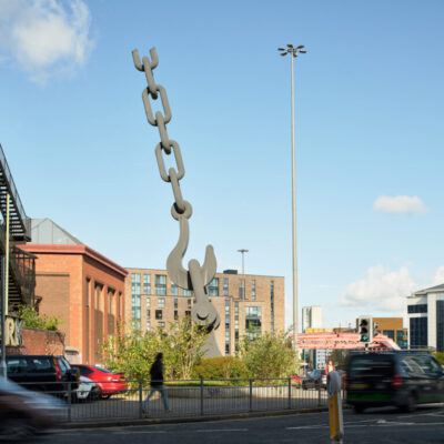 Skyhook Statues in Trafford Park by Brian Fell