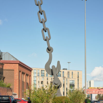 Skyhook Statues in Trafford Park by Brian Fell