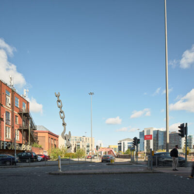 Skyhook Statues in Trafford Park by Brian Fell